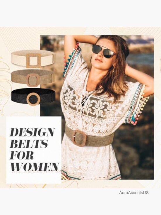 3 Straw Woven Elastic Waist Belt Bohemian Dress Braided Belt main image 6